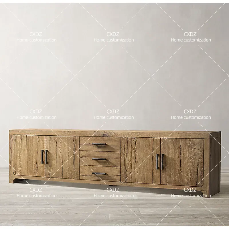 American Solid Wood TV Cabinet Loft Style Living Room Retro Audio Visual Console Simple Apartment Hotel Storage Locker
