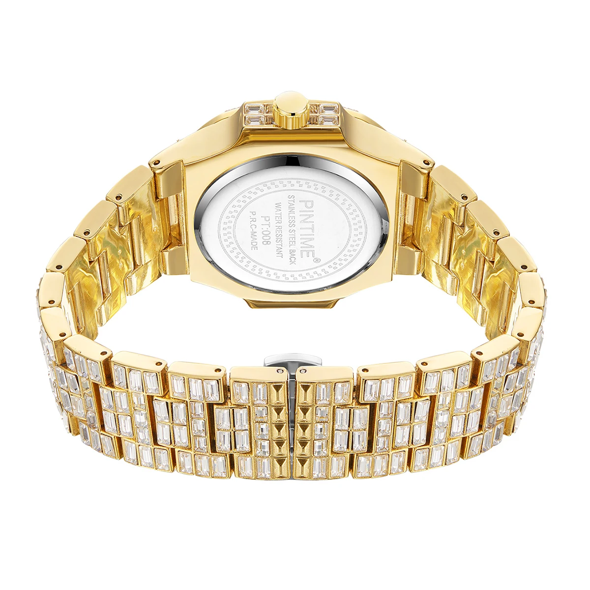 Top Bing Männer Frauen Baguette Diamant Iced Out Uhr Edelstahl Quarzwerk Wasserdicht Leucht Hand reloj hombre