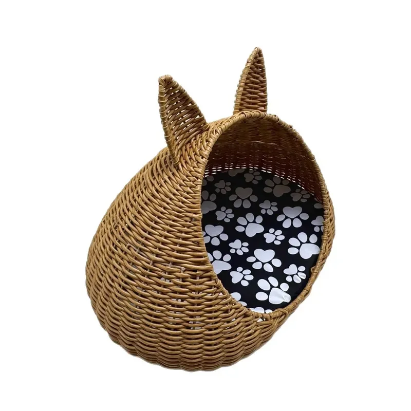 Hand Woven Plastic Rattan Pet Litter Box Enclosure for Cats Dogs Durable Imitation Wicker Litter Tray Furniture Style Cage