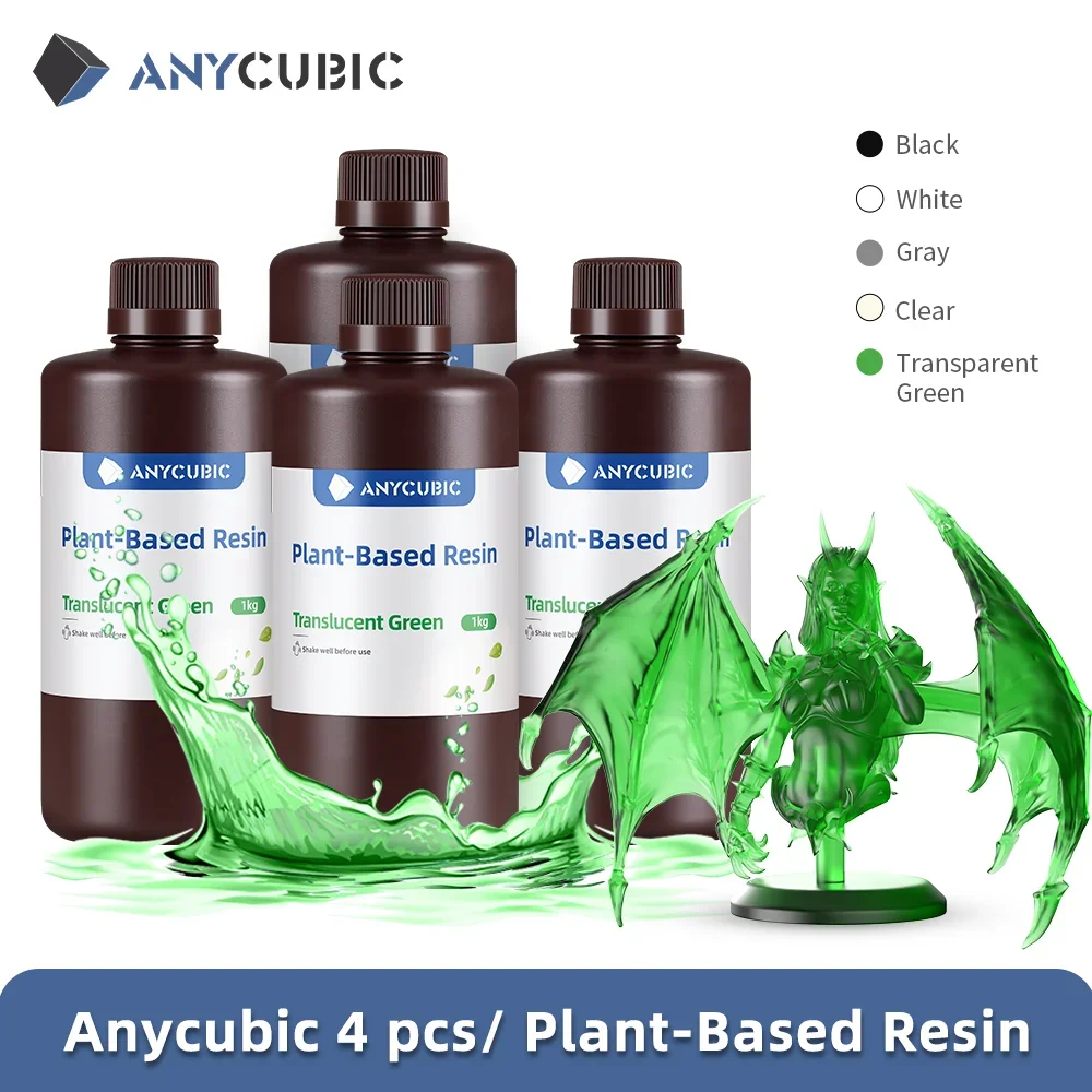 4pcs/lot ANYCUBIC ECO UV Resin For LCD 3D Printer Low Odor Liquid 3D Printing Material 1kg/bottle Plant Based UV Resin