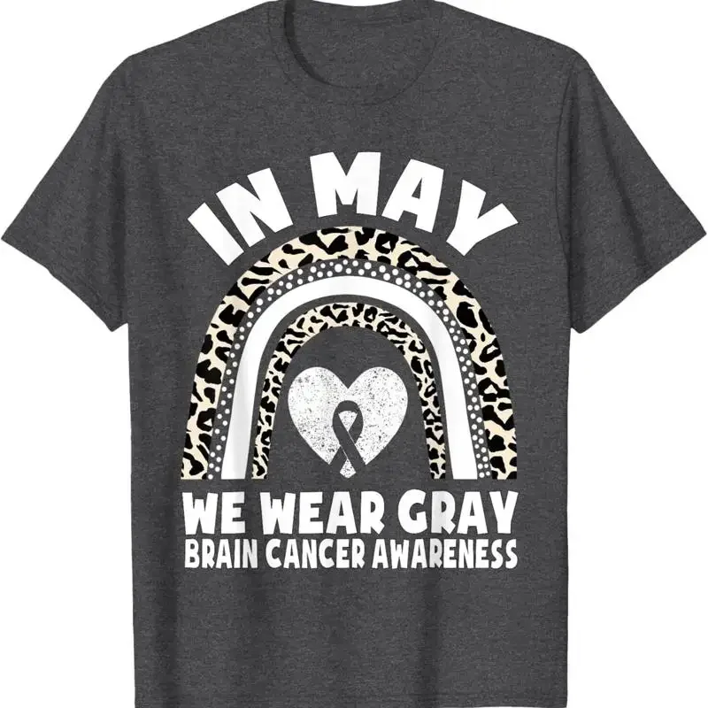 In May We Wear Gray Brain Cancer Awareness Ribbon Women Girl T Shirt