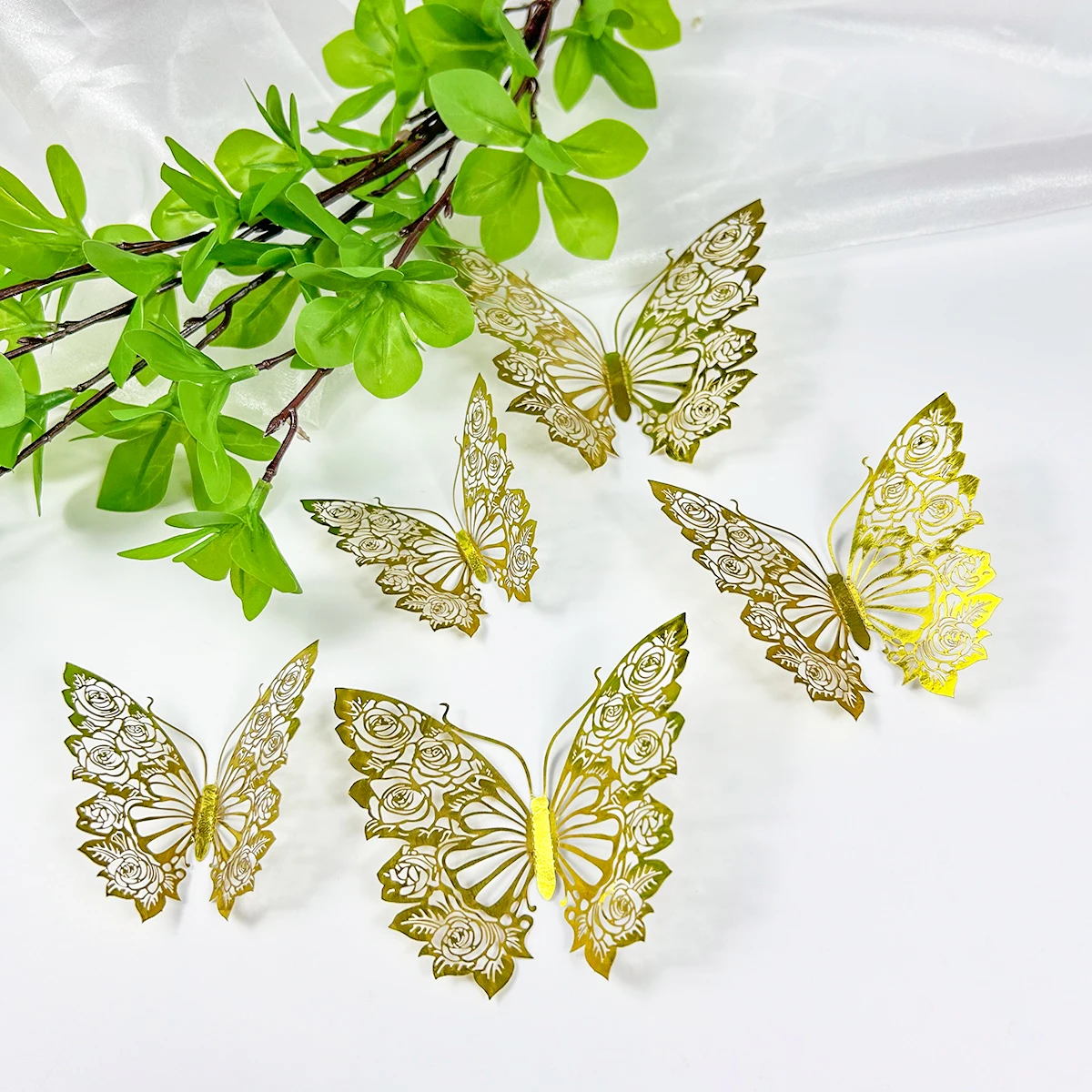 12pcs Gold Colorful Hollow Butterflies Wall Stickers for Door Windows Wedding Decoration Kid Room Home Decor Accessories Bedroom