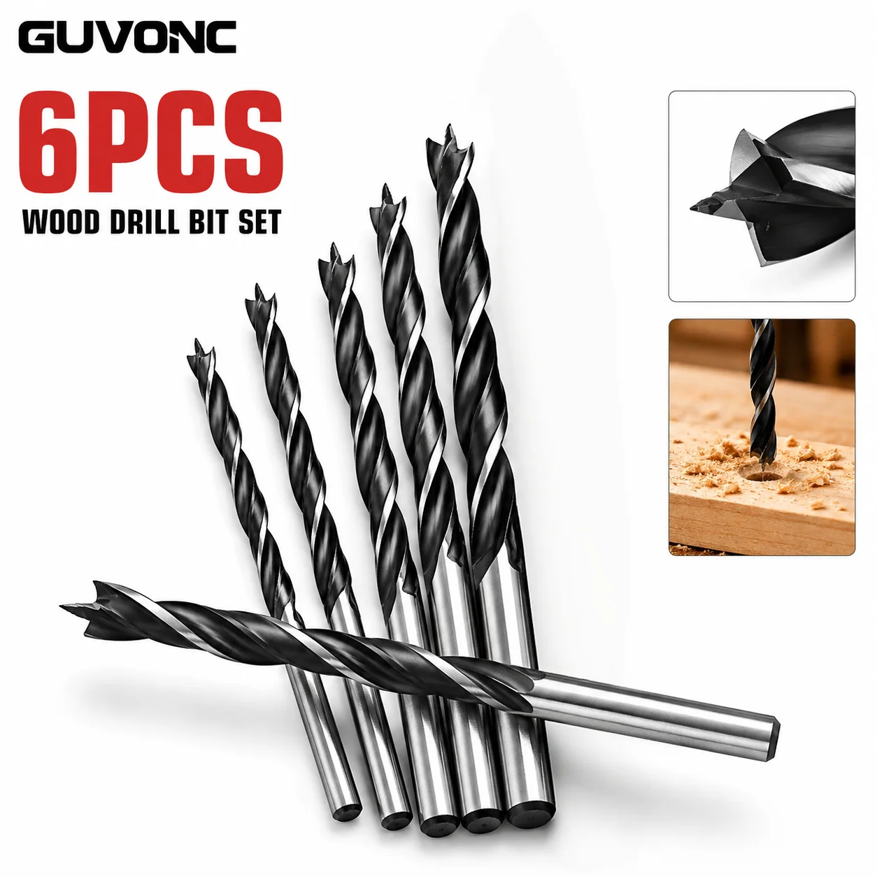 6Pcs Brad Point Wood Drill Bit Set 3‑10mm Straight Shank Sharp Drill Bits for Hardwood Softwood Plywood Woodworking