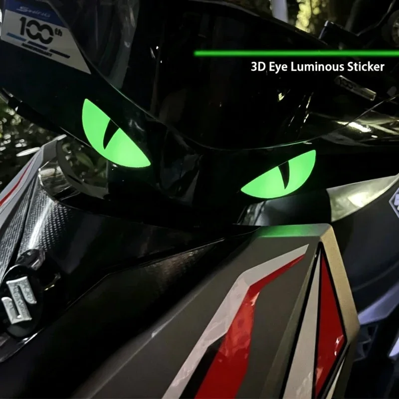 3D Devil Eyes Luminous Motorcycle Stickers Waterproof Glow In Dark Decals for Scooter Windshield Decor