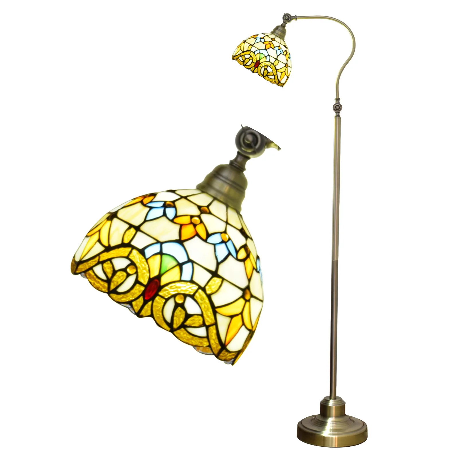 

Victorian Stained Glass Standing Reading Light European Antique Pole Corner Lamp Decor Bedroom Tiffany Floor Lamp