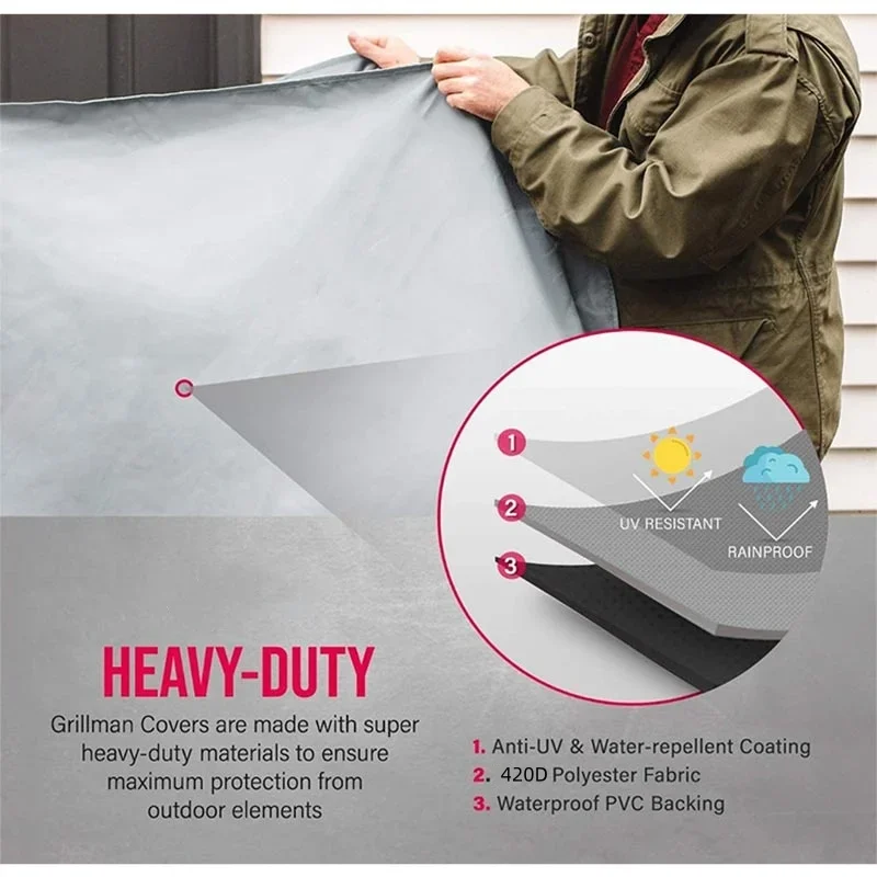 420D Oxford Cloth Large Grill Cover Rip-Proof Garden Waterproof BBQ Gas Furniture Covers Anti-UV Fade Resistant Adjustable Cover view 5
