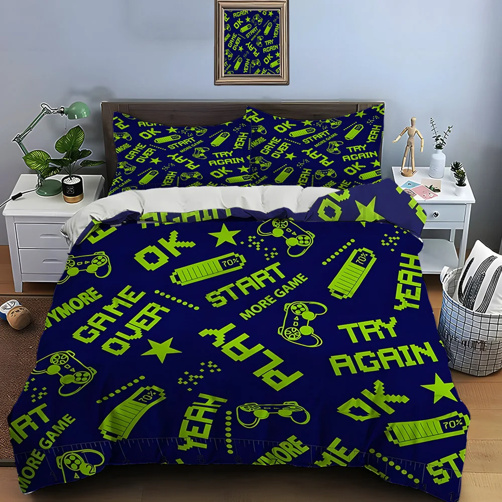 Pixel-style gaming pattern Bedding Set for Kids Luxury Gift 3pcs Digital Print Comforter Set Soft Comfortable Breathable