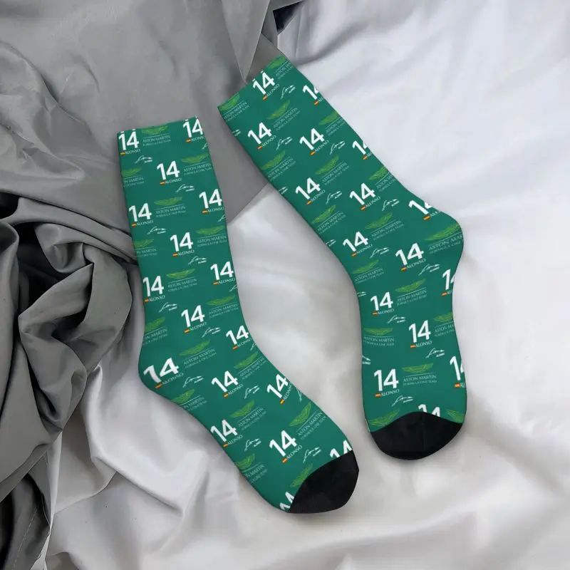 Fun Mens Racing Driver Aston Martins Dress Socks Unisex Warm Breathbale 3D Printing Crew Socks