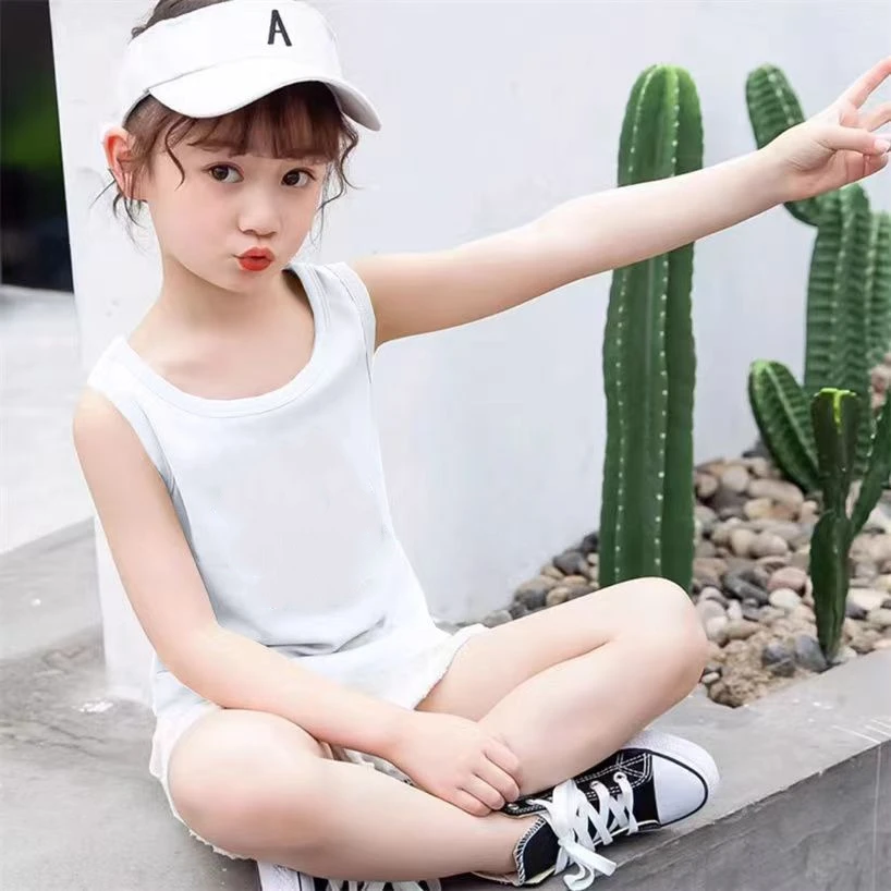 Summer Girls Versatile Candy Color Tank Top Kids Slim Fit Sleeveless Blank T-shirt