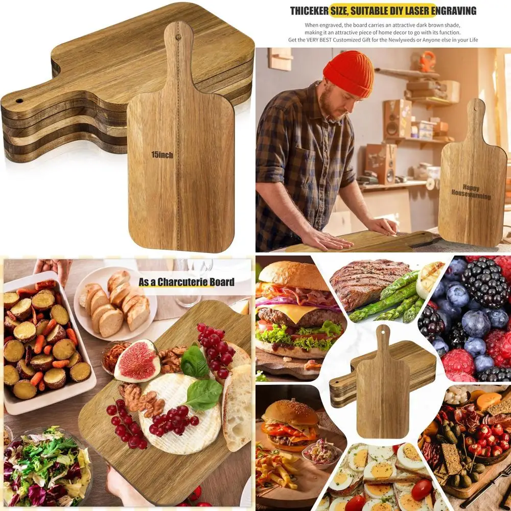 

Set of 6 Thick Wood Cutting Boards for Chopping, Serving, and Engraving - Ideal for Mother's Day, Weddings, and Housewarming Gif