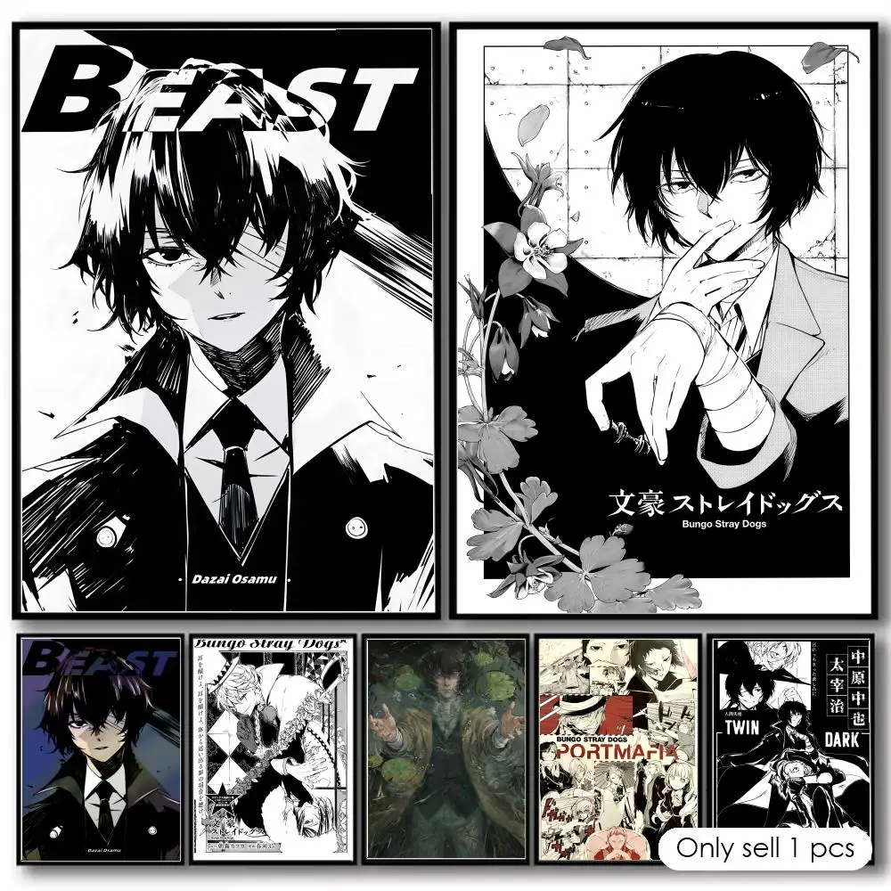 Bungo Stray Dog Painting Calligraphy High-Quality Cotton Canvas Poster Wall Art for Living Room Modern Coffee House Decor