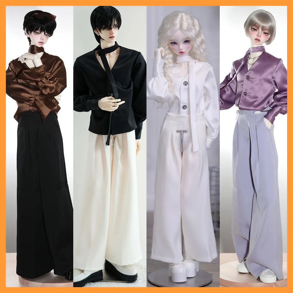 

[High Quality] 1/3 BJD Dolls Loose V-neck Long Sleeves Silk Shirt with Ribbon Collar for ID75 POPO68 Uncle Action Figure Toys