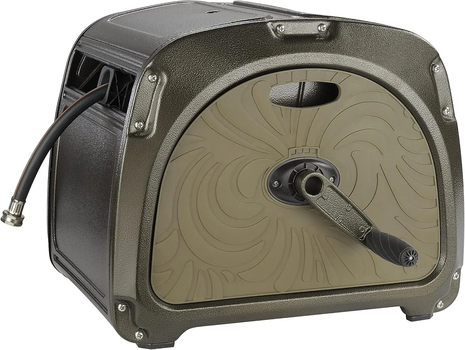 SW5 Metal Hose Reel Box, Heavy Duty Garden Hose Storage Reel Hideaway, Crank Handle, 100ft 5/8