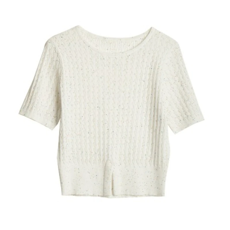 OLrain, prendas de punto para mujer, verano 2021, suéter tejido de manga corta blanco francés, moda para ir al trabajo, jersey con abertura de Color para mujer O57XZ96899