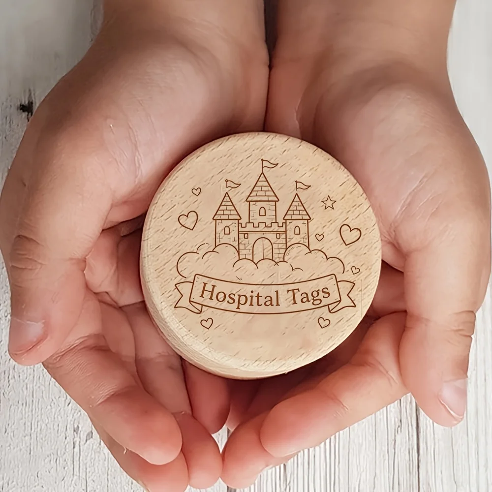 2D Wooden Hospital Tag Storage Box Umbilical Cord Tooth Preservation Fetal Hair Souvenir Birth Keepsake Home Decor Gift 1PCS