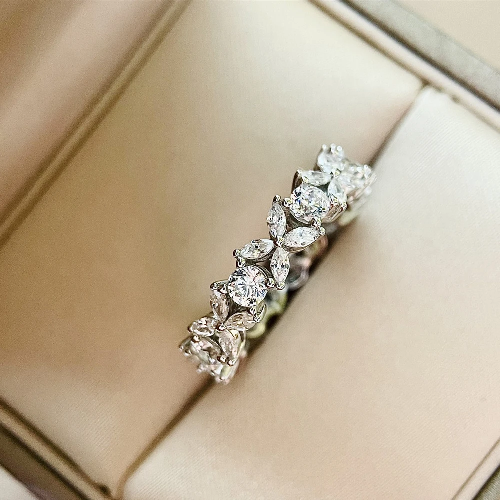 Penuh Moissanite Marquise cincin pemotong 925 Sterling Silver Clover keabadian berlian cincin Band untuk wanita pernikahan perhiasan bagus