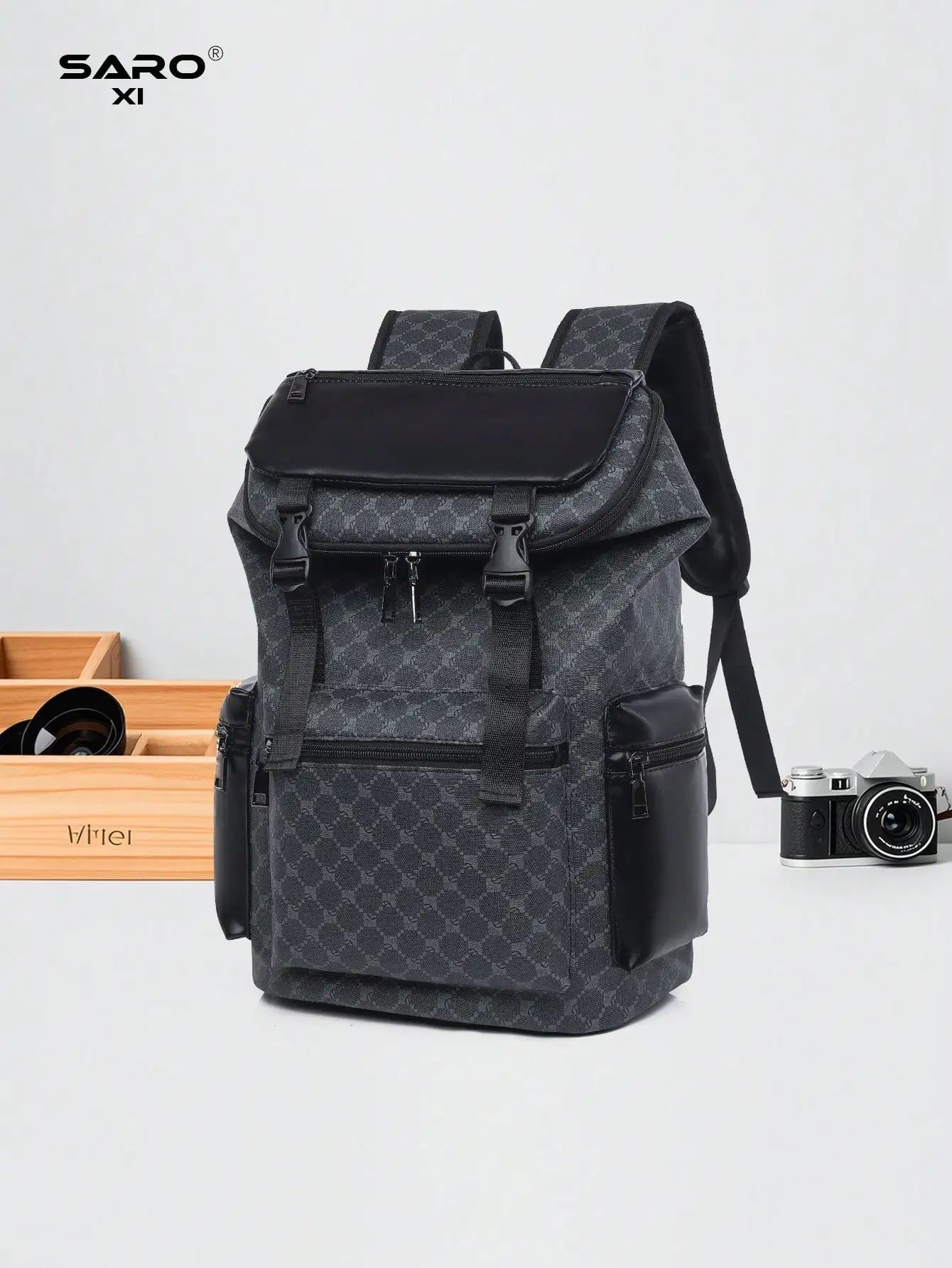 

Men's Geometric Pattern Backpack with Multiple Pockets, Large Capacity Travel & Laptop Bag