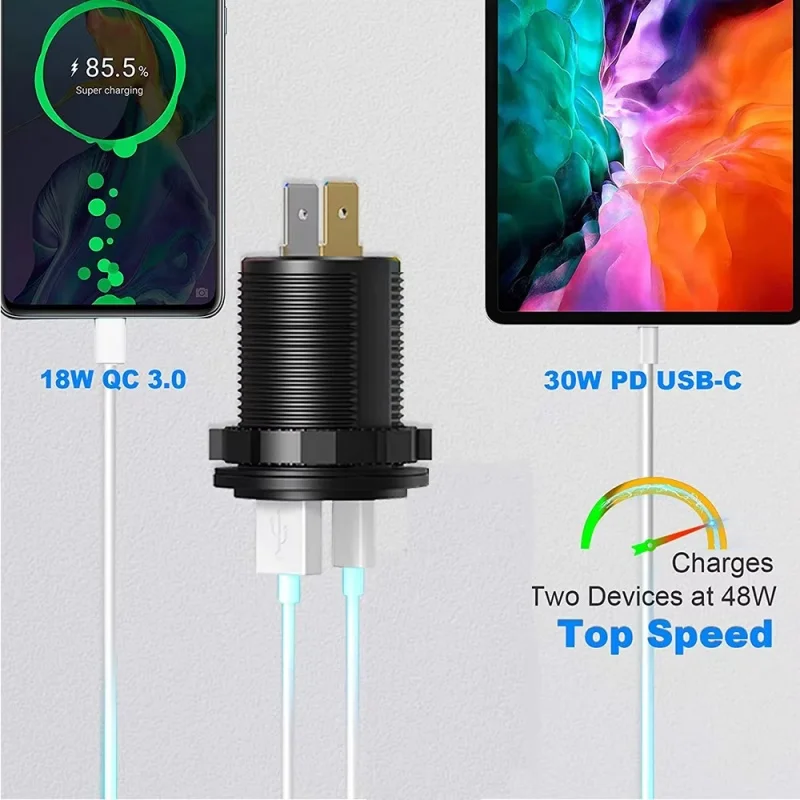 

1SET 60W PD QC3.0 Car Charger Socket with Voltage Meter Quick Charge 3.0 Socket Power Outlet for 12V/24V Motorcycle Truck Boat