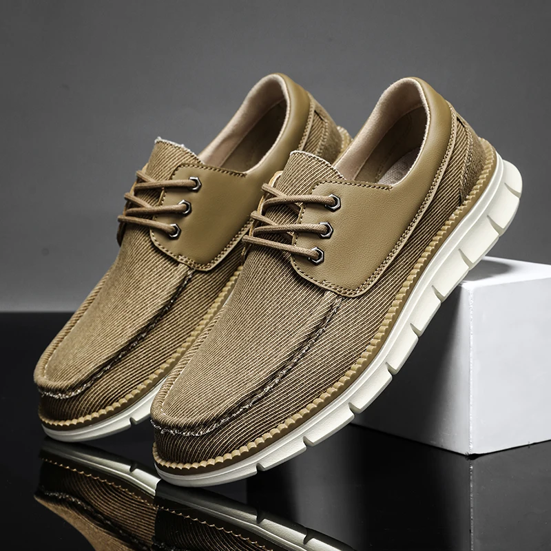 Men Casual Canvas Shoes Comfortable White Sole Anti Slip Boat Design Classic Beige Color Scheme Lightweight Daily Walking Shoes