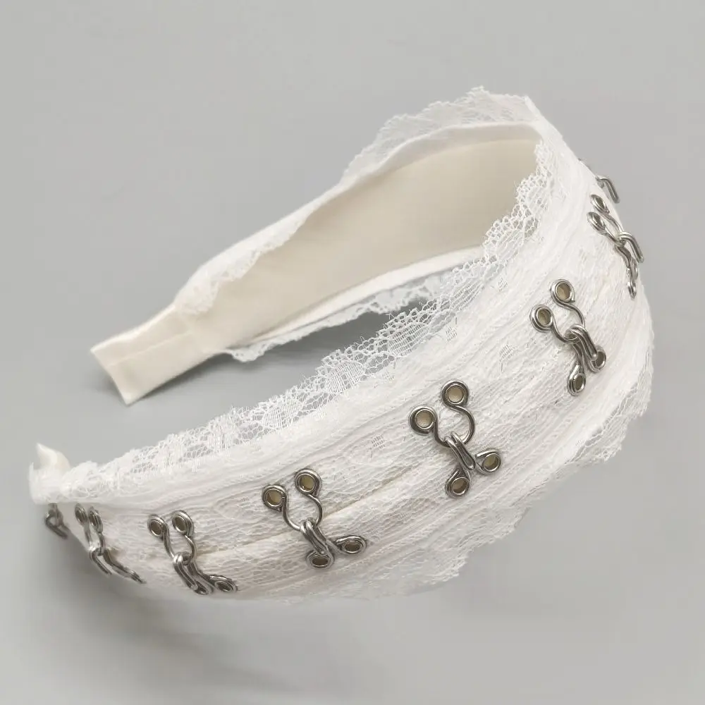 Black White Lace Headbands Dark Steampunk Metal Hook Buckle Fabric Hair Hoop Sweet Style Hair Accessories Decor Headband
