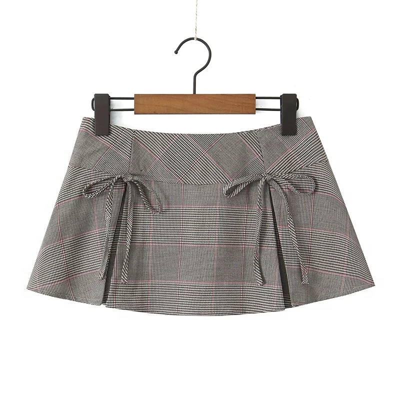 YENKYE Summer 2024 American Retro Women Bow Plaid Mini Skirt Side Zipper A-line Short Saia Cool Girl Y2K Skirt