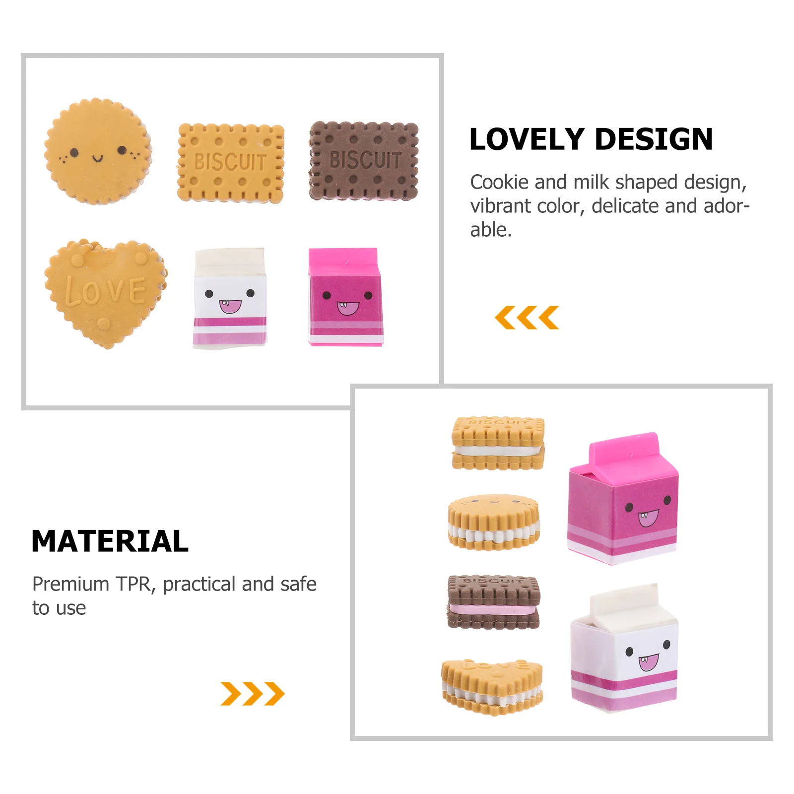 6 Pcs Milk Cookie Eraser Kids Students Creative Cookies Stationery Supplies Erasers