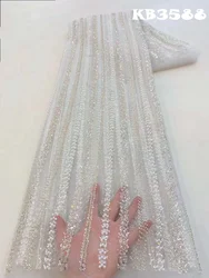 African French Mesh With Sequence High Quality Embroidered Lace 2024 Beaded Tulle Lace Fabrics For Wedding Party Dresses KB3588