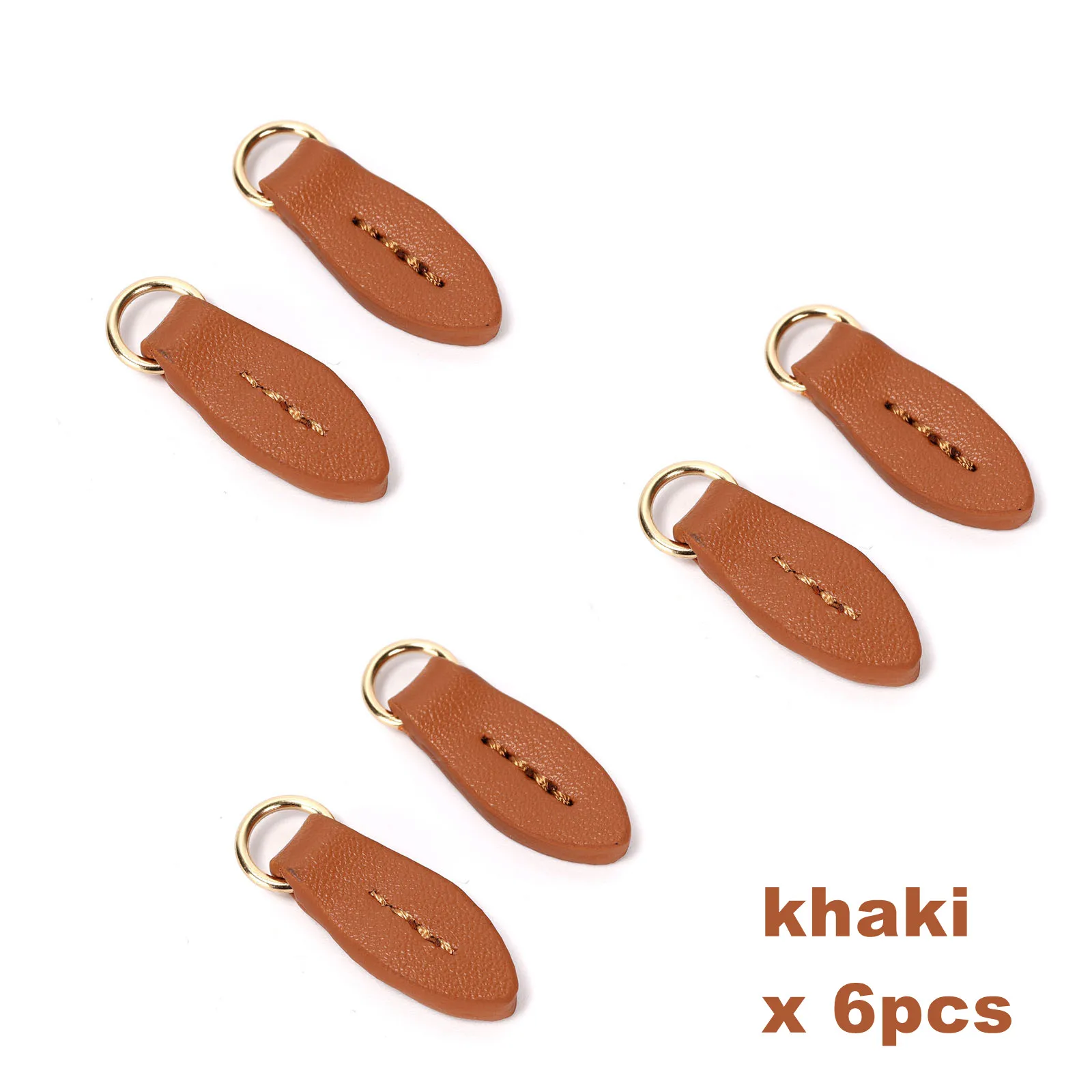 6Pcs/Lot Leather Zipper Pull Leaf-Shaped Tag With Gold Ring for Repairing Replacement Zipper Head, Boots, Clothes, Bags，Jacket