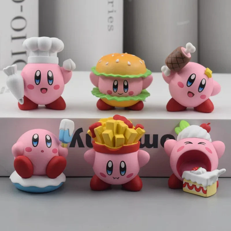 6pcs/set Game Kirby Q Version kawaii Action Figure PVC delicious food scene model Statue Toys Cake accessories Collectible Gifts