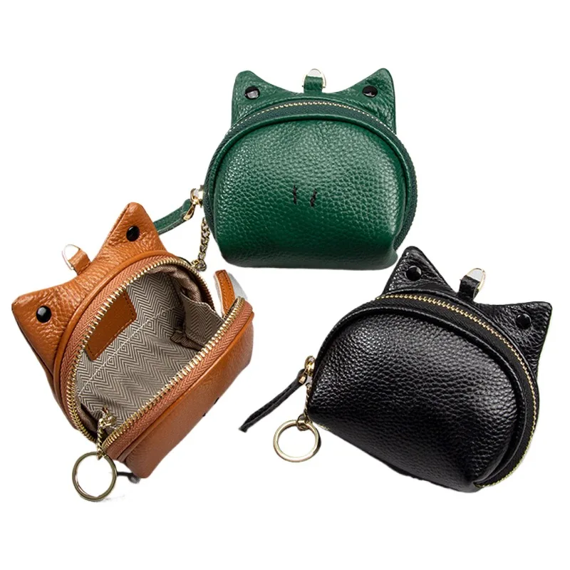 Genuine Leather Zipper Coin Purse Women Cute Coin Wallet Cowhide Leather Money Pocket Storage Bag Card Holder