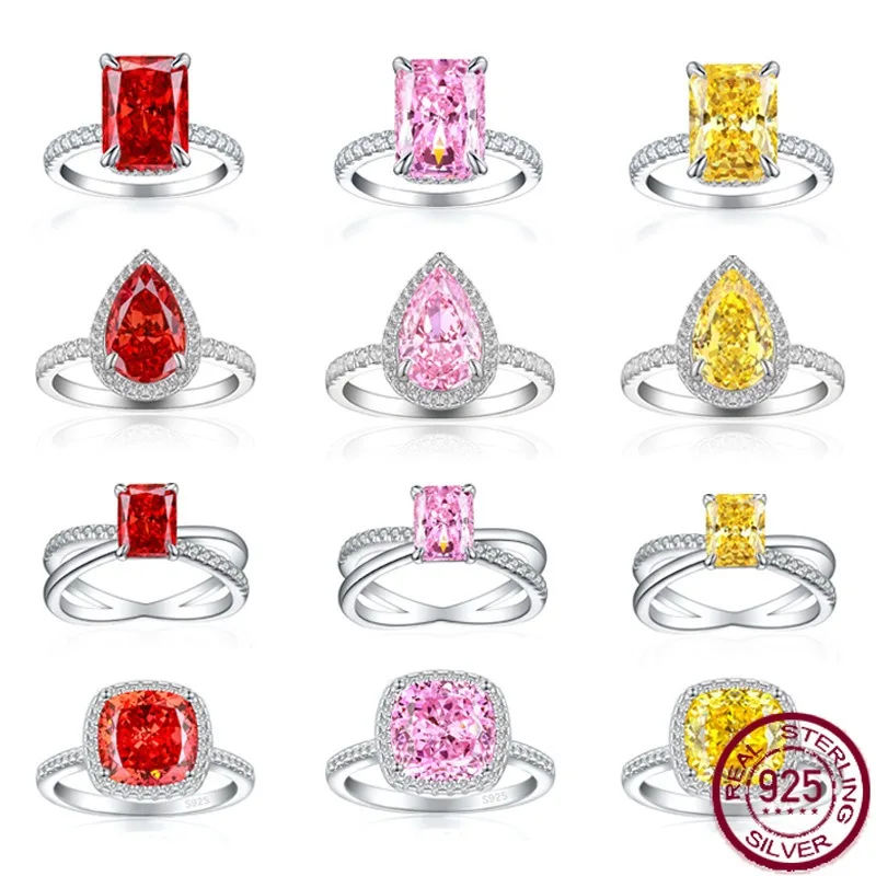New S925 Pure Silver High Carbon Diamond Women's High Grade Flame Ring Ice Flower Cutting Color Treasure Ring Exquisite Jewelry