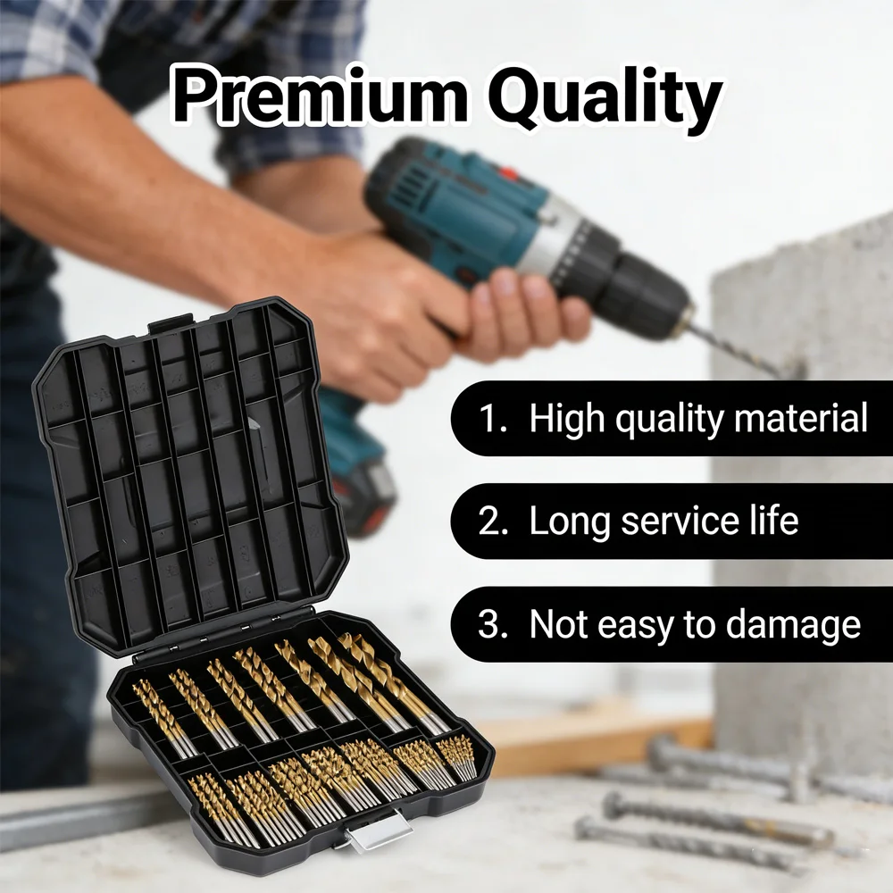 

Набор из 99 титановых сверл из быстрорежущей стали для стали, дерева, пластика, металла, медных сплавов, для сверления отверстий в дереве