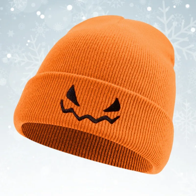 

Halloween Pumpkin Devil Embroidered Knitted Hat Cross-border Autumn and Winter Warm Wool Hat Hats for Women Frog Hat Bucket Hat