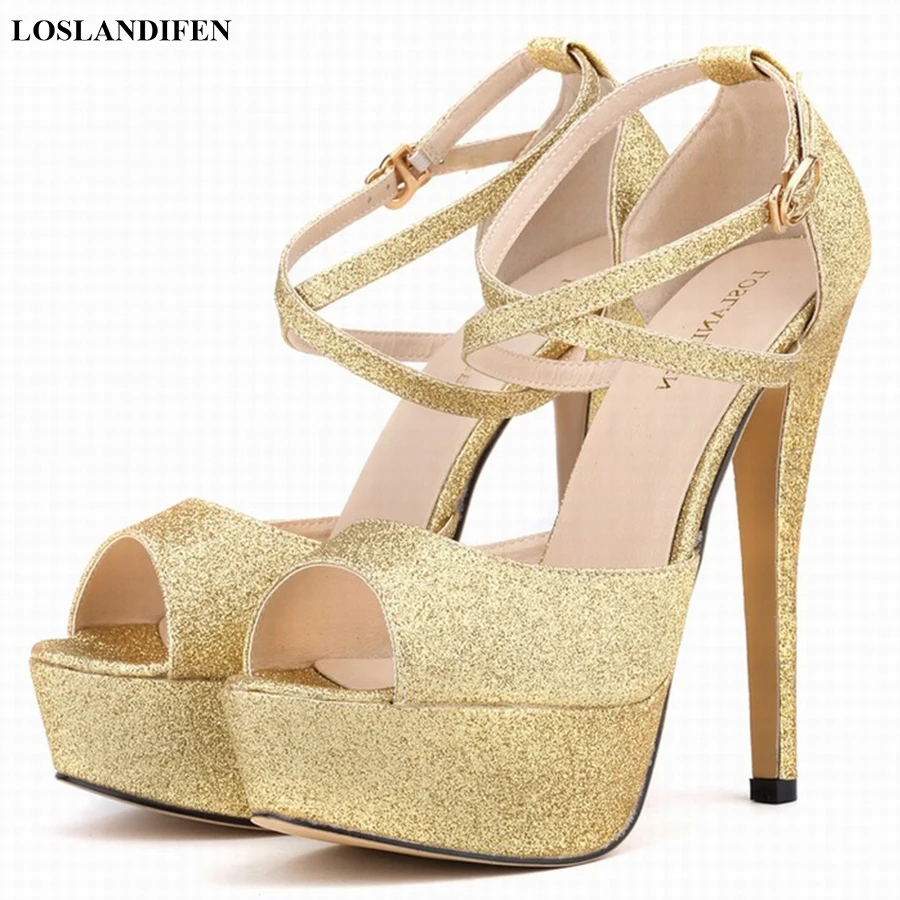 

Сексуальные женские босоножки с пайетками и открытым носком, красные, черные, золотые, свадебные туфли, женские туфли на платформе с перекрестными ремешками, на очень высоком каблуке, для вечеринок