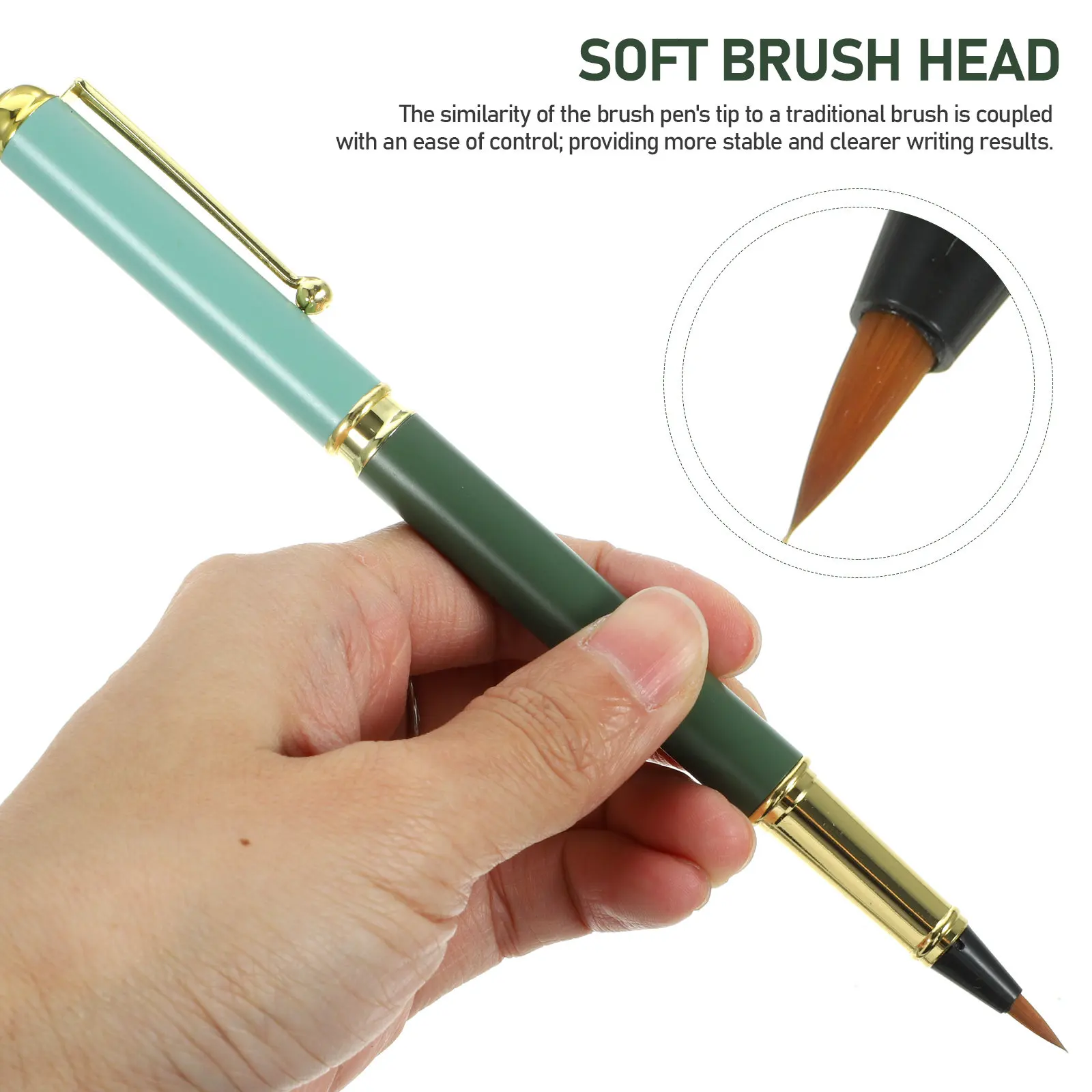 1Set Steel Brush Pen Flexible Soft Tip Refillable Ink Fountain Calligraphy Brush Pen for Students Office School Supplies Drawing