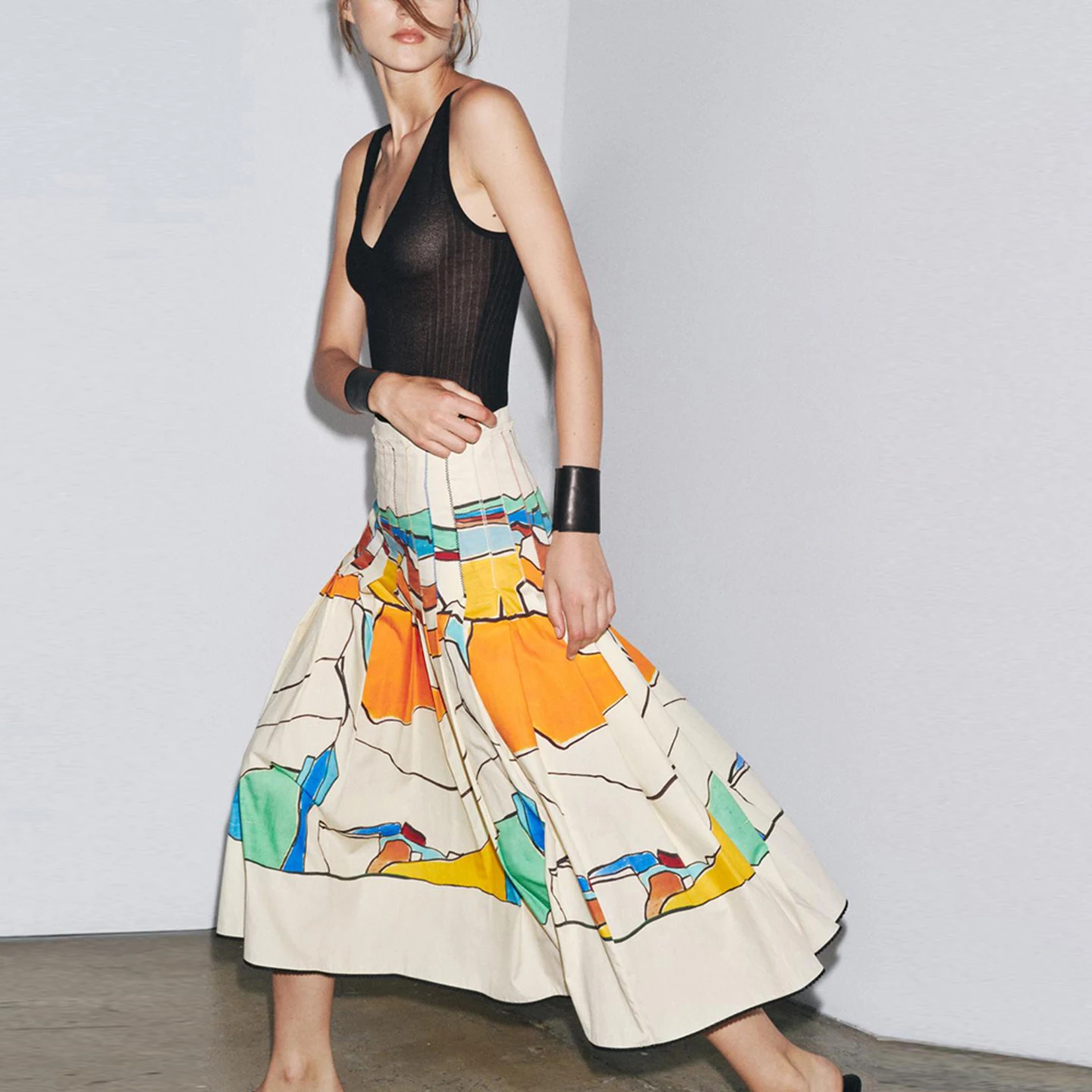 تنورة نسائية صيفية جديدة لعام 2025 ذات ثنيات واسعة ومطبوعة بحامل مناسب من ألياف البوليستر ملابس يومية ماركة Z #3