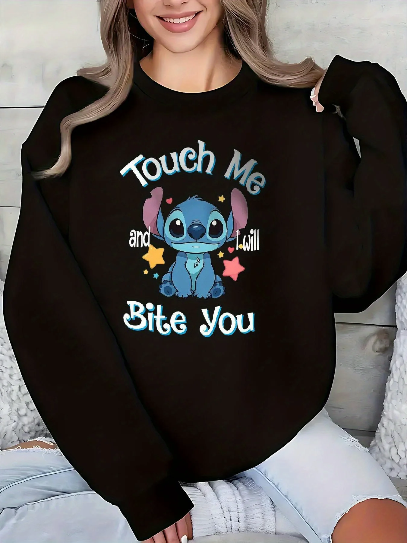 

Женский пуловер с вышивкой Диснея, модный уличный свитер большого размера, унисекс, свитер с круглым вырезом, осень-зима, флисовый повседневный свитер