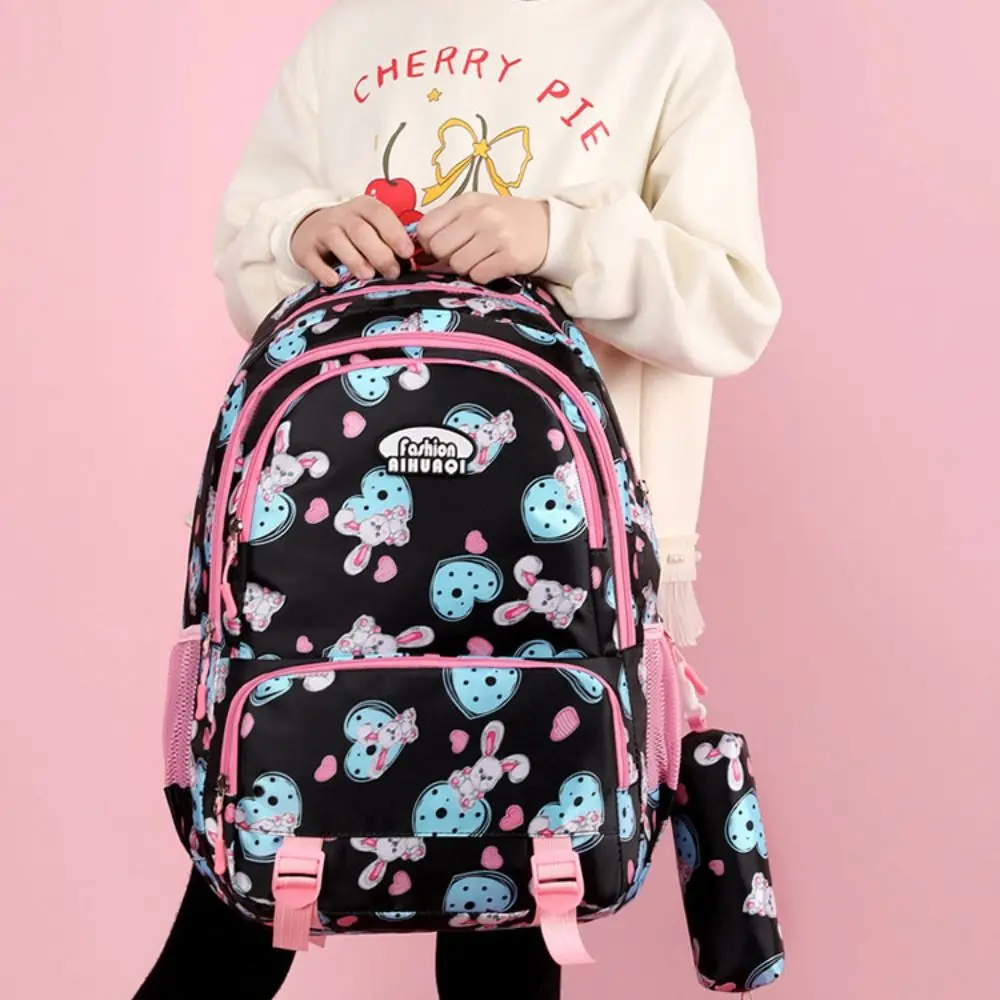 

Rabbit Cartoon Shoulders Bag Love Heart with Pencil Case Student Schoolbag Oxford Cloth Wide Strap Large Capacity Backpack