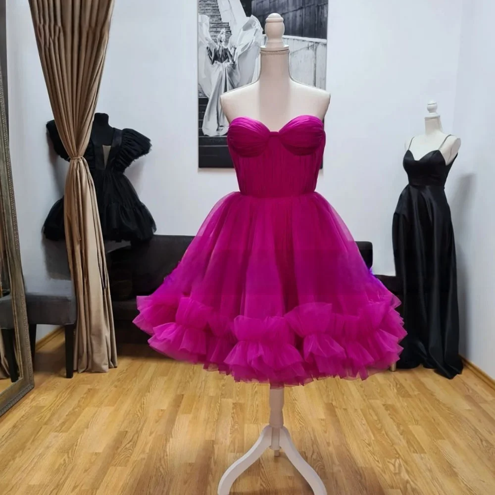 Real Rose Red Girls Short Homecoming Party Dresses Sexy Lace Up Backles Pink Purple Mini Prom Gown 15 16 Tulle Brithday Vestido