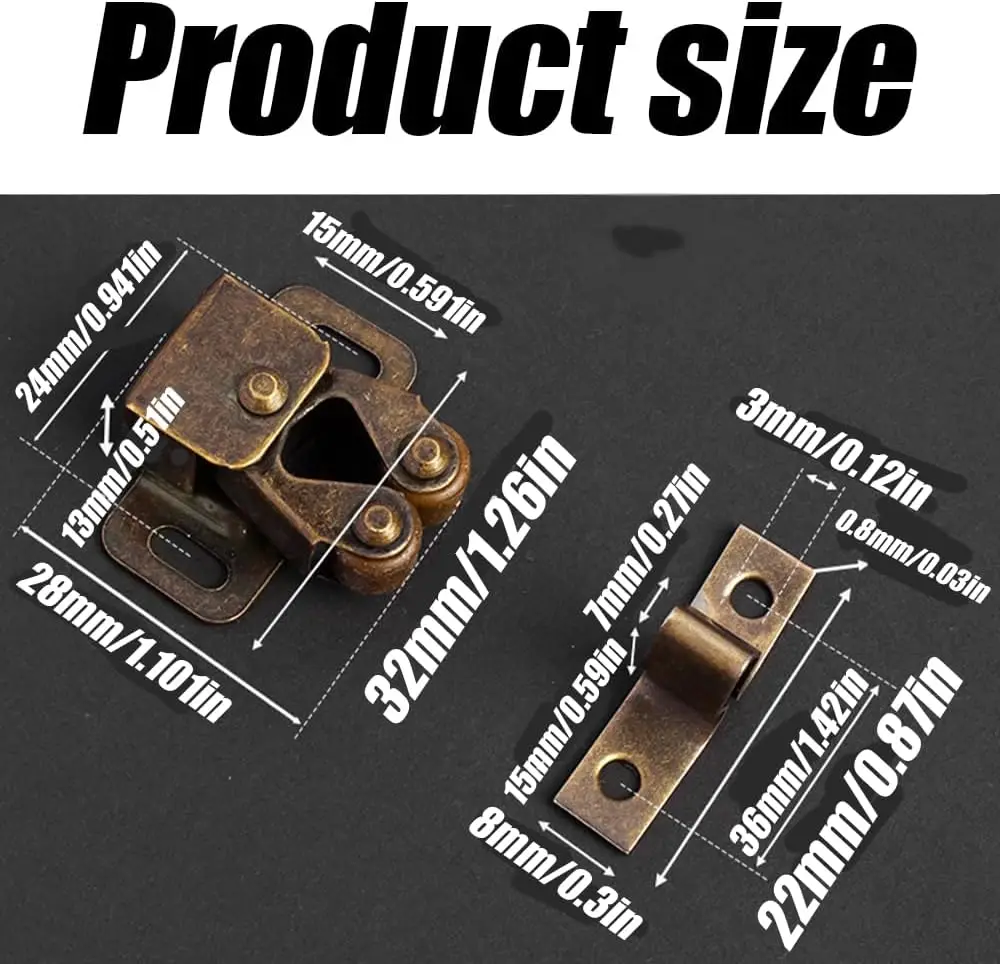 2Pack Cabinet Latch Double Roller Catch, Cabinet Door Latch and Catch Hardware with Screws, Heavy Duty Roller Catch Cabinet Latc