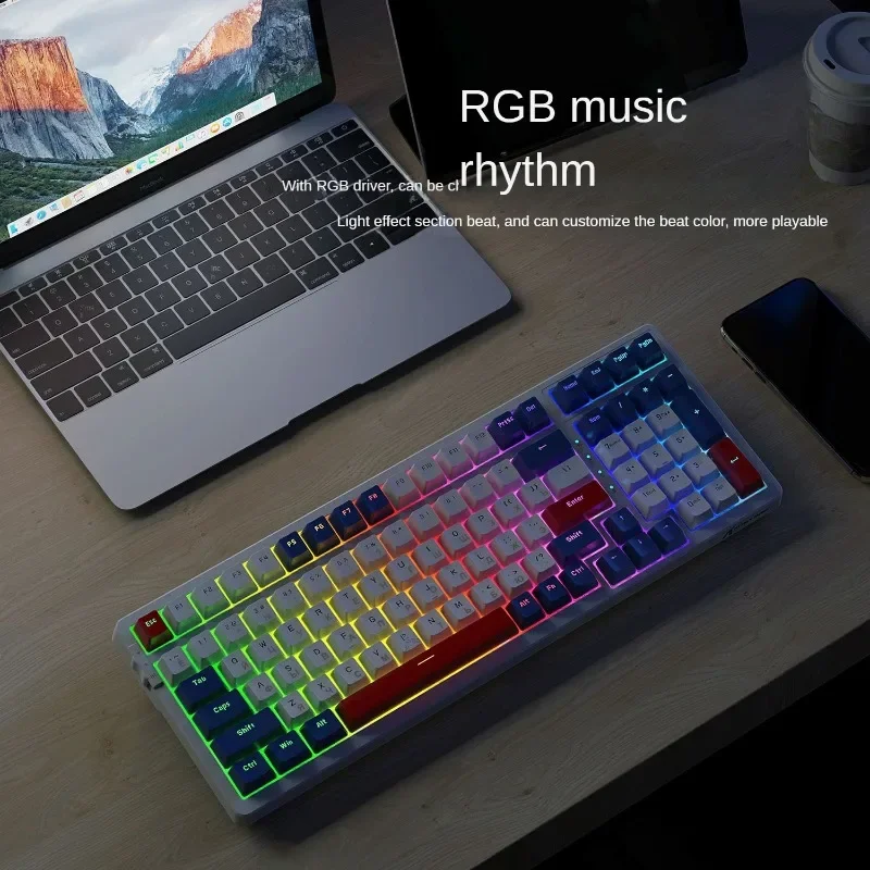 Imagem -02 - Teclado Mecânico com Letras Coreanas de Três Modos e Troca Quente para Jogos à Prova Dágua Três Dispositivos com Teclado Ligado K98rgb