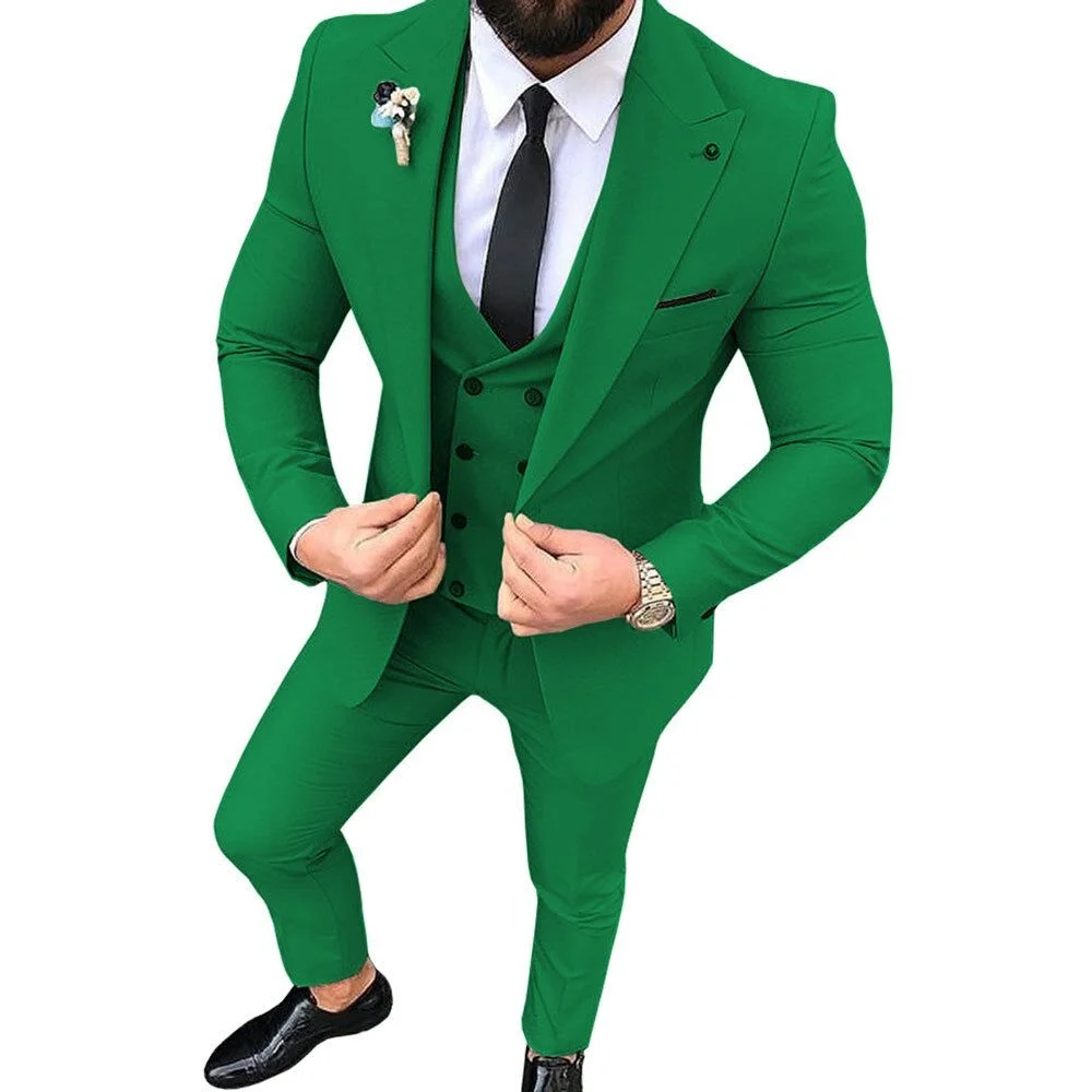 3PCS Men's Tuxedo Suits Set With Blazer Single Breasted Vest And Pant for Wedding And Business Casual Occasions