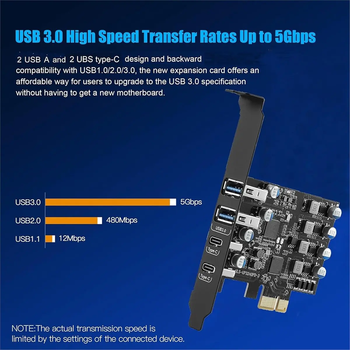 New Electronics 4 Ports USB PCIE Card (2 X USB A and 2 X Type C) PCIe USB 3.0 Expansion Card with Low Profile Bracket for Deskto