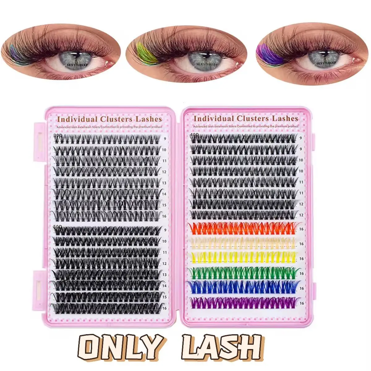 600pcs Colorful Lashes Cluster Eyelash Book Clusters Extensions, 9-16mm mix Individual Lash DIY at Home Makeup Tool