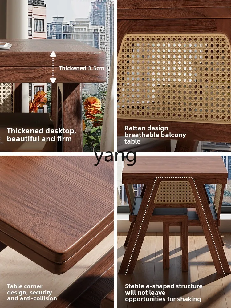 Lhh Balcony Three-piece Set Solid Wood One Table Two Chairs Creative casual Tea Drinking Table and Chair Combination