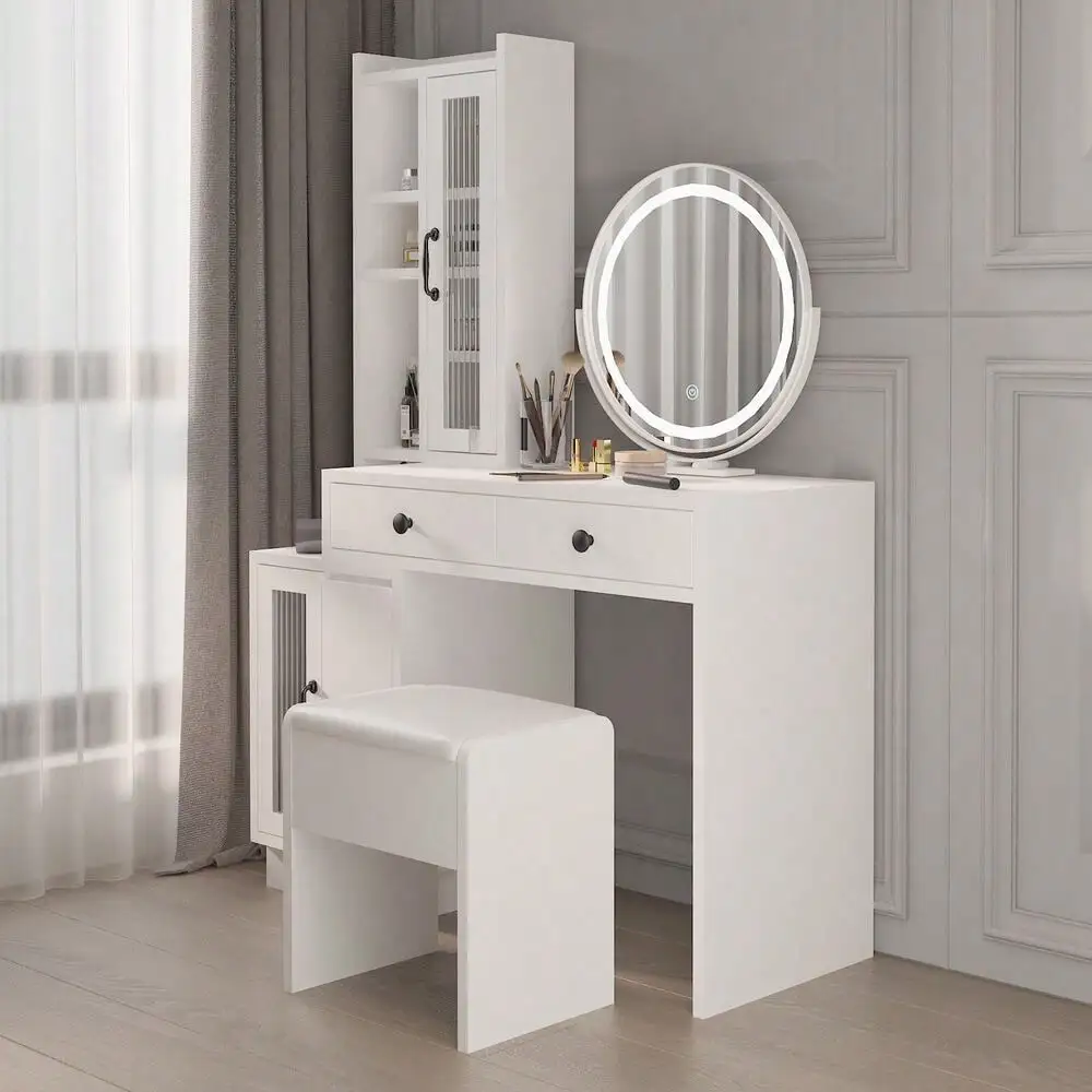 Ensemble de table de maquillage en spanTable, miroir 4.2, commode de bureau, 4 tiroirs de proximité