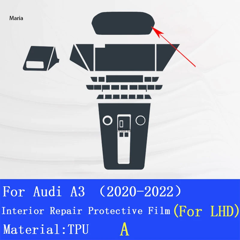 Adesivo di riparazione per Audi A3 (2020-2022) Interni auto Console centrale Pellicola protettiva in TPU trasparente Anti-graffio Accessori auto