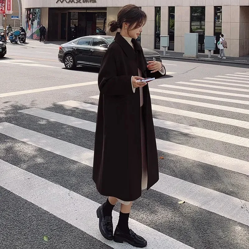 2025 automne cachemire manteau femmes hiver nouveau mince tempérament laine manteaux solide décontracté femme Long pardessus