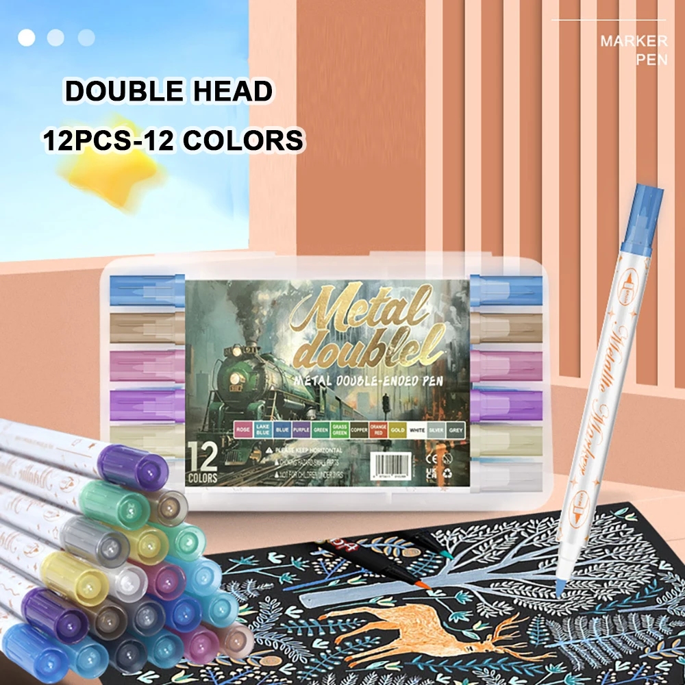 12-Color Set Art Markers – Soft & Hard Dual-Head | For Painting on Rock, Wood, Glass, etc. | Art Stationery&Back to School Gift.