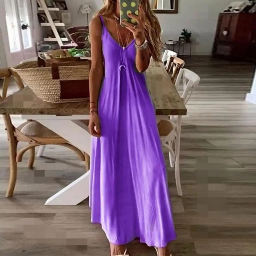 Vestido sin mangas con tirantes finos para mujer, vestido Sexy con cuello en V, Color degradado, corte en a suelto, ropa femenina de verano